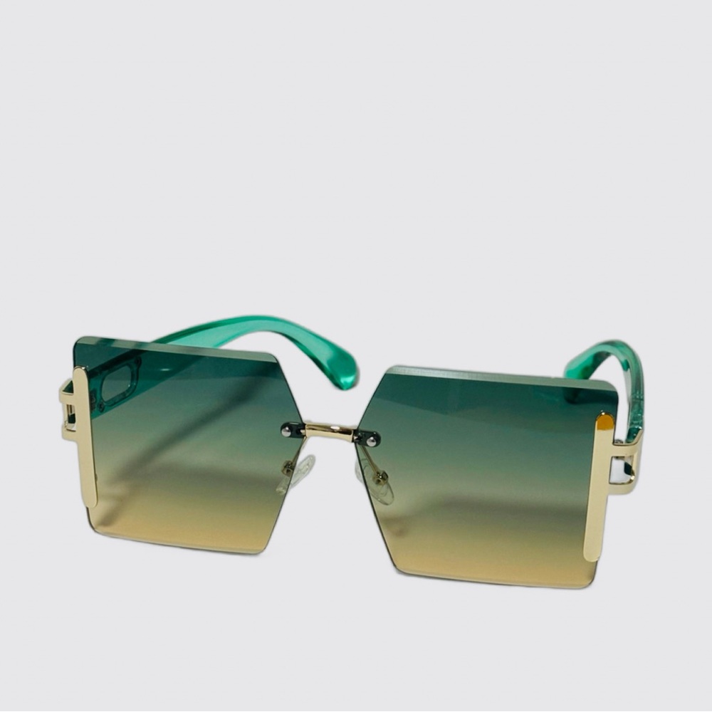 1236-Rimless Oversized Cut Edge Retro Glasses-Green
